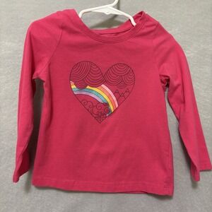 Cat & Jack Long Sleeve Pullover Pink With Heart & Rainbow Girls T-Shirt 3T